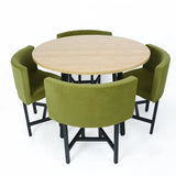 40" Round Wooden 4 Seater Dining Table Set Yellow Upholstered Chairs for Nook Balcony