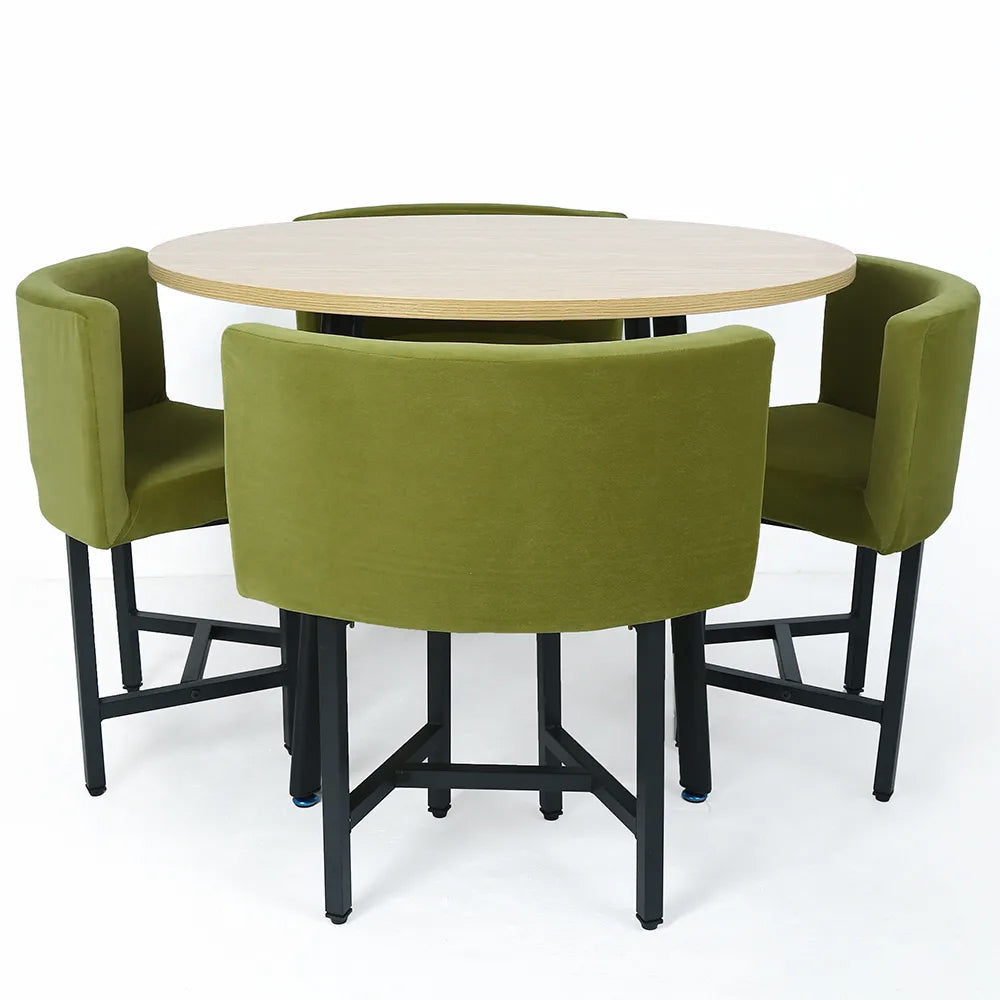 40" Round Wooden 4 Seater Dining Table Set Yellow Upholstered Chairs for Nook Balcony