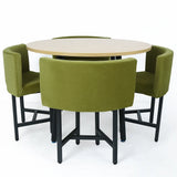 40" Round Wooden 4 Seater Dining Table Set Yellow Upholstered Chairs for Nook Balcony