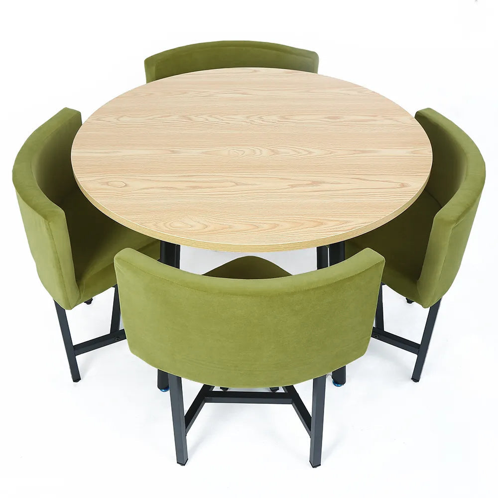 40" Round Wooden 4 Seater Dining Table Set Yellow Upholstered Chairs for Nook Balcony