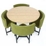 40" Round Wooden 4 Seater Dining Table Set Yellow Upholstered Chairs for Nook Balcony