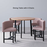 40" Round Wooden Small Dining Table Set of 4 Pink Upholstered Chairs for Nook Balcony