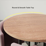 40" Round Wooden Small Dining Table Set of 4 Pink Upholstered Chairs for Nook Balcony