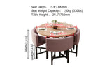 40" Round Wooden Small Dining Table Set of 4 Pink Upholstered Chairs for Nook Balcony