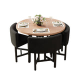 40" Round Wooden Small Nesting Dining Table Set for 4 Gray Upholstered Chairs