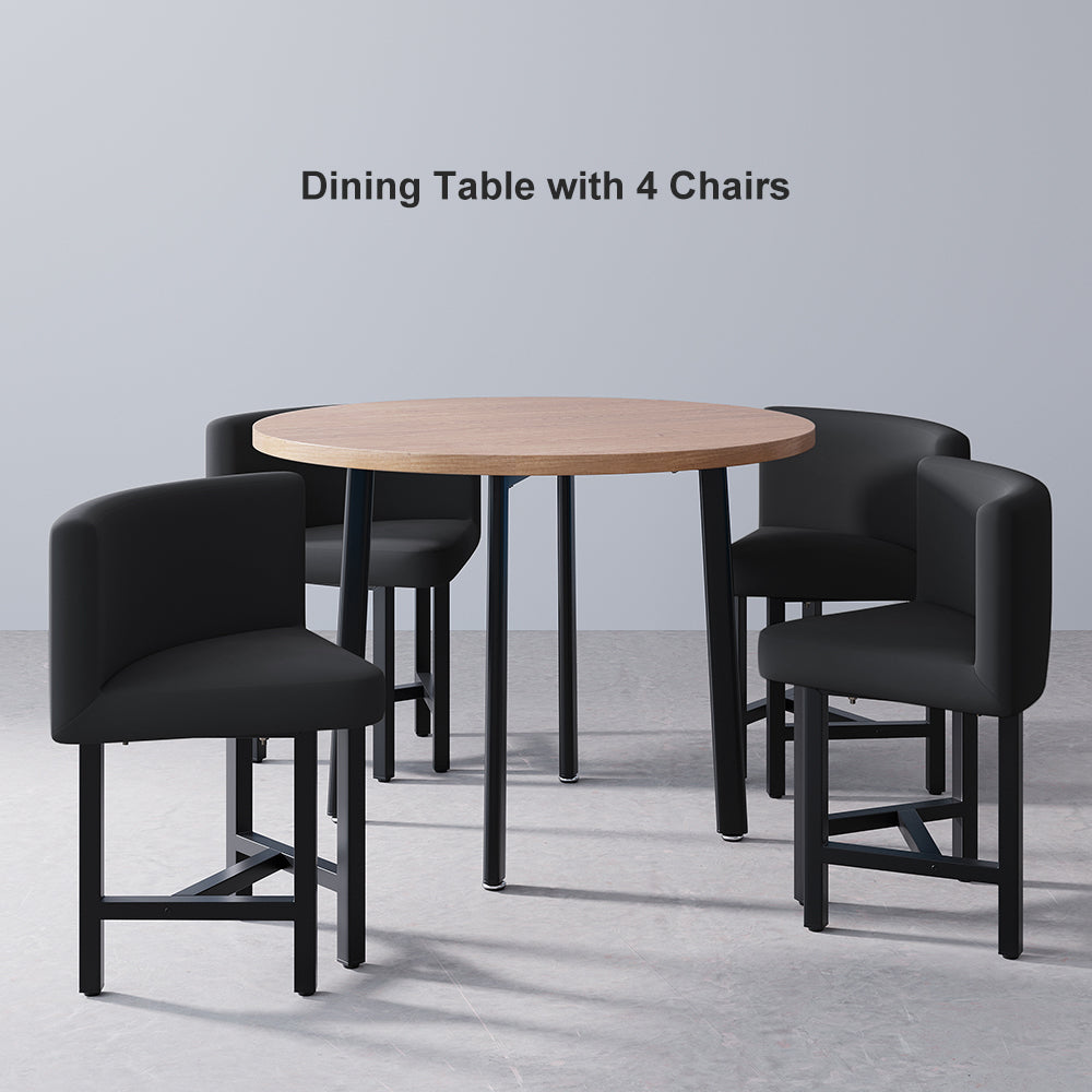 40" Round Wooden Small Nesting Dining Table Set for 4 Gray Upholstered Chairs