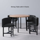 40" Round Wooden Small Nesting Dining Table Set for 4 Gray Upholstered Chairs