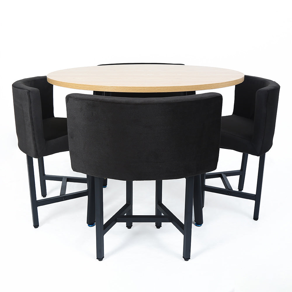 40" Round Wooden Small Nesting Dining Table Set for 4 Gray Upholstered Chairs