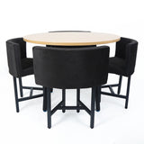 40" Round Wooden Small Nesting Dining Table Set for 4 Gray Upholstered Chairs