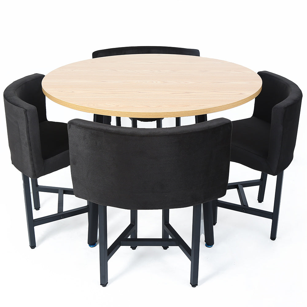 40" Round Wooden Small Nesting Dining Table Set for 4 Gray Upholstered Chairs