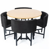 40" Round Wooden Small Nesting Dining Table Set for 4 Gray Upholstered Chairs