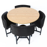 40" Round Wooden Small Nesting Dining Table Set for 4 Gray Upholstered Chairs