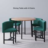 40" Round Wooden Nesting Dining Table Set for 4 Green Upholstered Chairs
