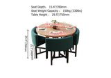 40" Round Wooden Nesting Dining Table Set for 4 Green Upholstered Chairs
