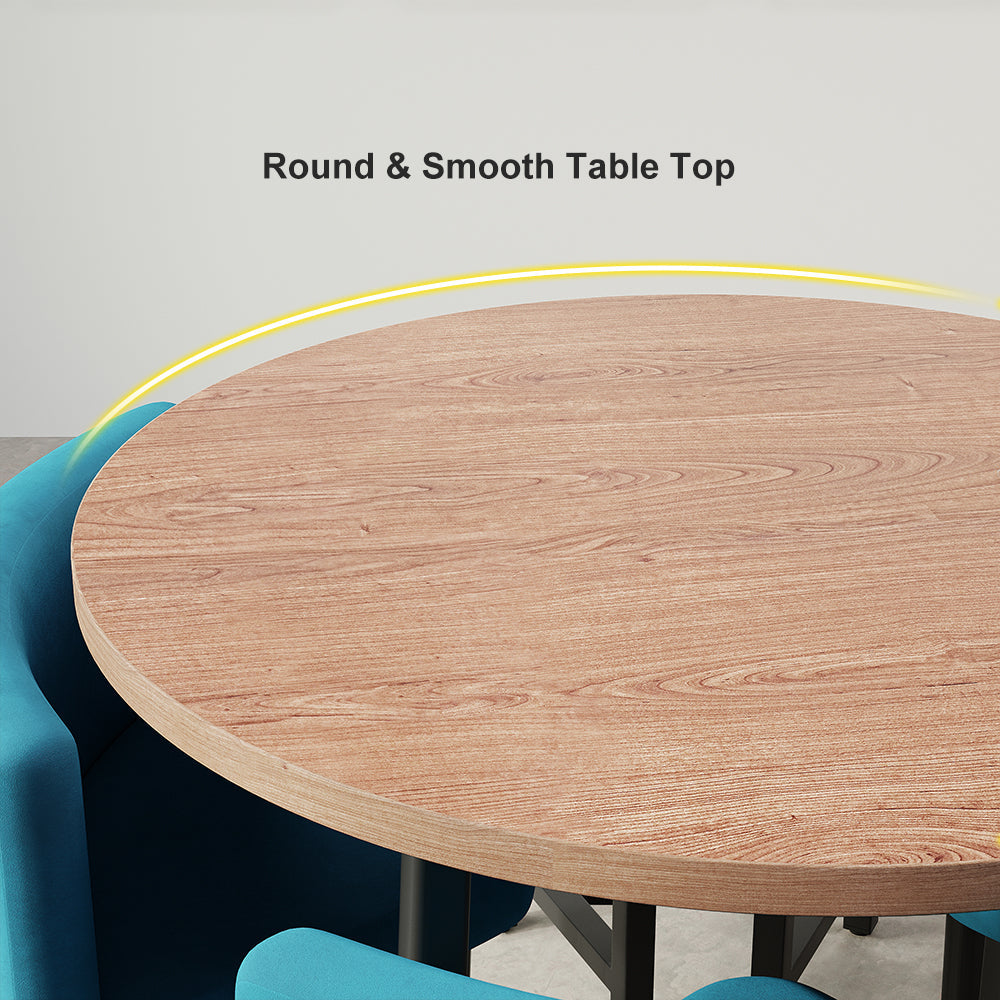 40" Round Wooden 4 Person Dining Table with Blue Upholstered Chairs Set for Nook Balcony