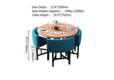 40" Round Wooden 4 Person Dining Table with Blue Upholstered Chairs Set for Nook Balcony