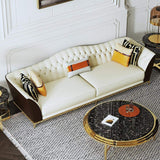 72.8" Faux Leather Upholstered Sofa White and Gray Mid-Century Couch Curved Tufted Back-Richsoul-Furniture,Living Room Furniture,Sofas & Loveseats