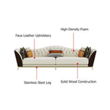 72.8" Faux Leather Upholstered Sofa White and Gray Mid-Century Couch Curved Tufted Back-Richsoul-Furniture,Living Room Furniture,Sofas & Loveseats
