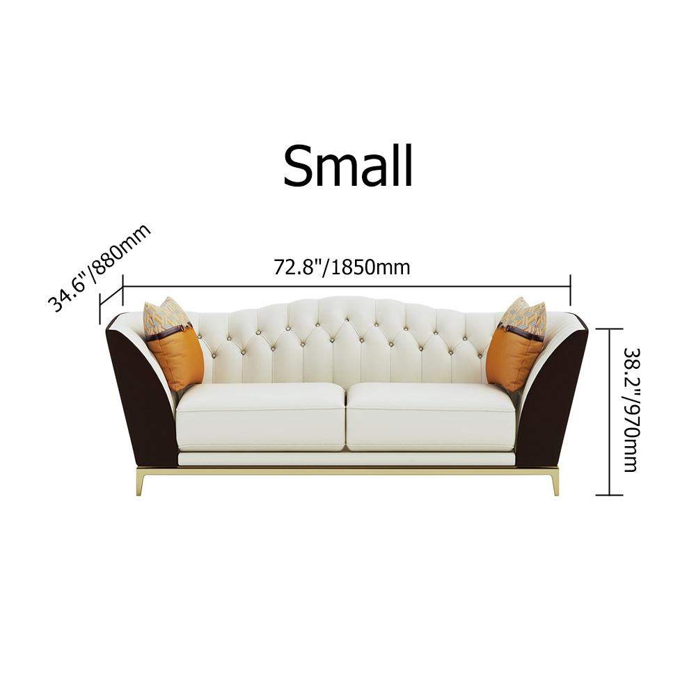 72.8" Faux Leather Upholstered Sofa White and Gray Mid-Century Couch Curved Tufted Back-Richsoul-Furniture,Living Room Furniture,Sofas & Loveseats