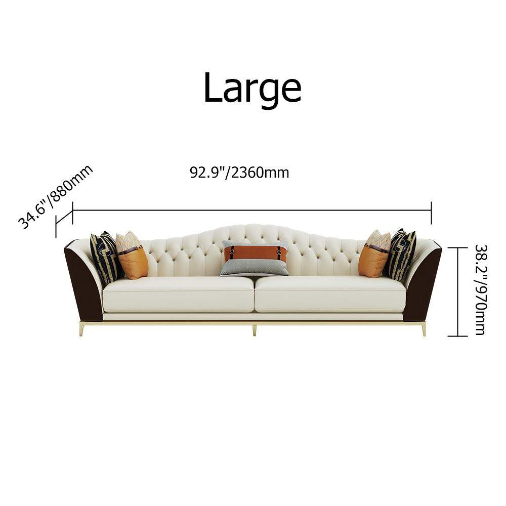 72.8" Faux Leather Upholstered Sofa White and Gray Mid-Century Couch Curved Tufted Back-Richsoul-Furniture,Living Room Furniture,Sofas & Loveseats