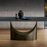 Modern Dining Table Villa Home Stone Tabletop Antique Brass Pedestal 71" for 8 Person