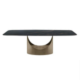 Modern Dining Table Villa Home Stone Tabletop Antique Brass Pedestal 71" for 8 Person