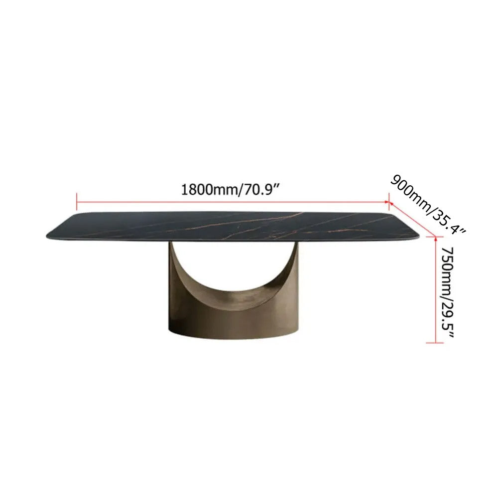 Modern Dining Table Villa Home Stone Tabletop Antique Brass Pedestal 71" for 8 Person