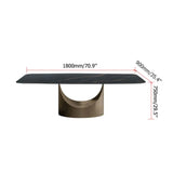 Modern Dining Table Villa Home Stone Tabletop Antique Brass Pedestal 71" for 8 Person