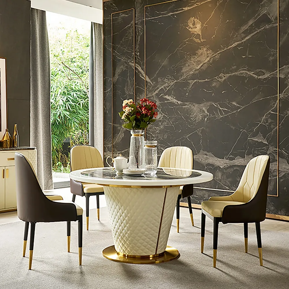 Postmodern Luxury Household 8-person 59 Inch Marble Round Dining Table