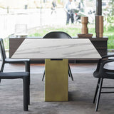 70.9" White and Gold Dining Table Rectangular Stone Tabletop