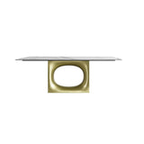 70.9" White and Gold Dining Table Rectangular Stone Tabletop