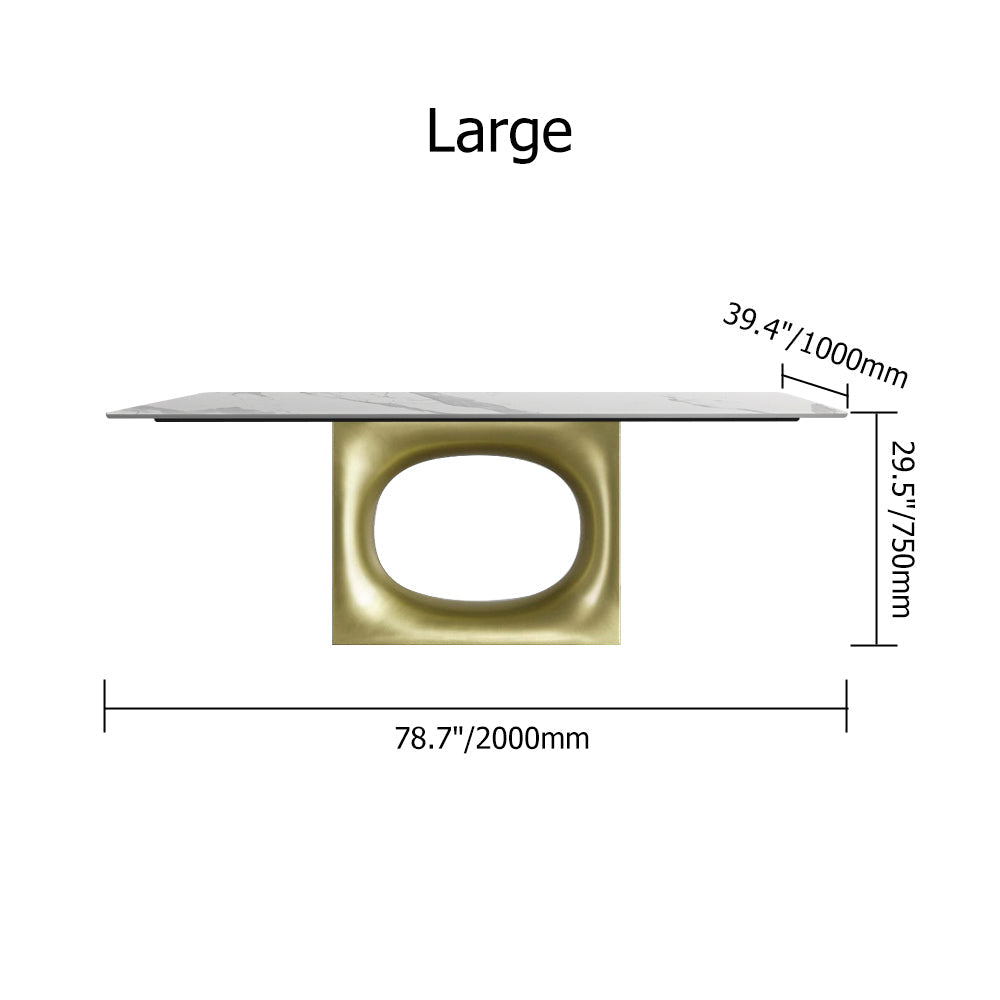 70.9" White and Gold Dining Table Rectangular Stone Tabletop