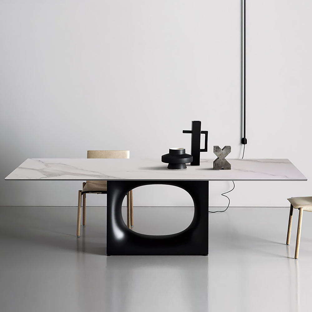 70.9" White and Gold Dining Table Rectangular Stone Tabletop