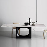 70.9" White and Gold Dining Table Rectangular Stone Tabletop