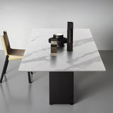 70.9" White and Gold Dining Table Rectangular Stone Tabletop