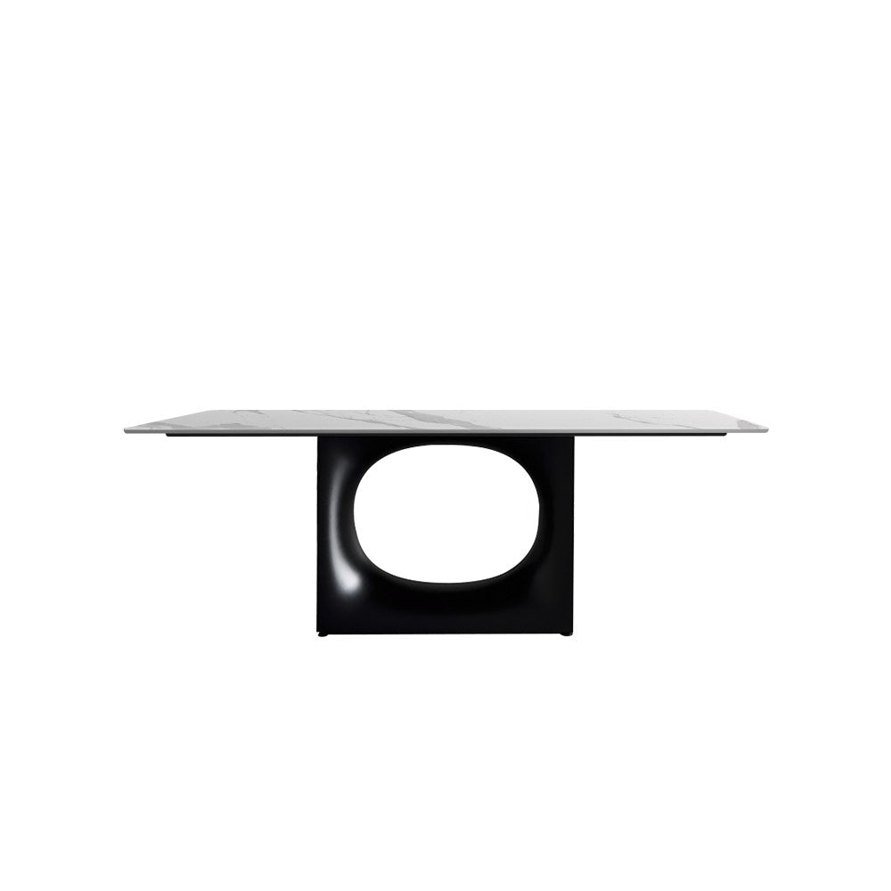 70.9" White and Gold Dining Table Rectangular Stone Tabletop