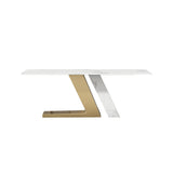 79" White Rectangle Modern Dining Table for 8 Stone Top & Stainless Steel Pedestal