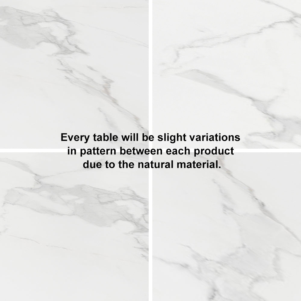 79" White Rectangle Modern Dining Table for 8 Stone Top & Stainless Steel Pedestal