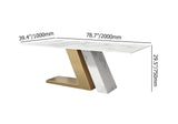79" White Rectangle Modern Dining Table for 8 Stone Top & Stainless Steel Pedestal