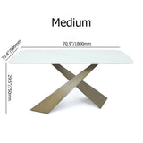 63" White Stone Top Rectangle Modern Dining Table Antique Brass X-Base