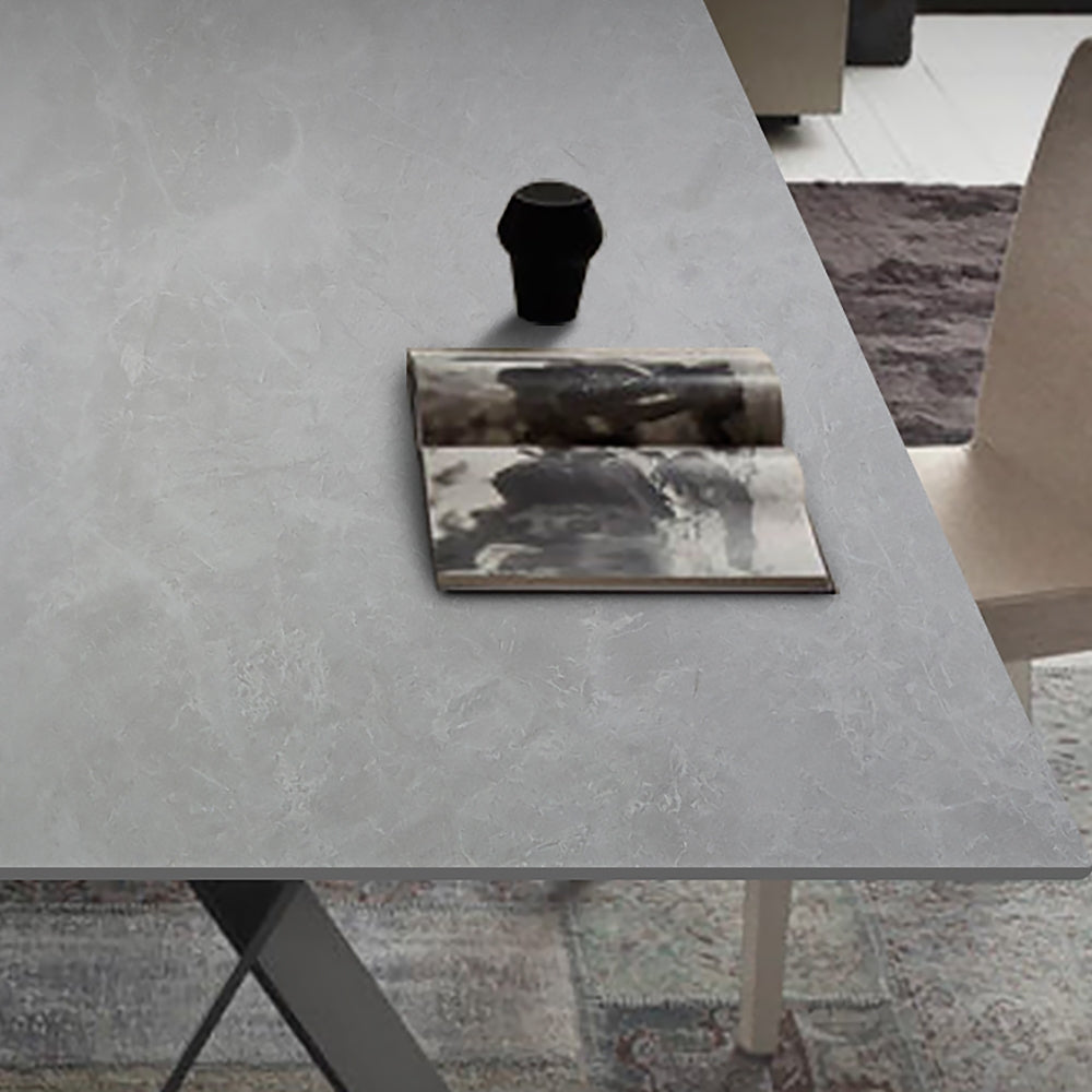 63" Gray Faux Marble Rectangle Modern Dining Table Black X-Base
