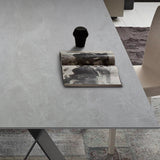 63" Gray Faux Marble Rectangle Modern Dining Table Black X-Base