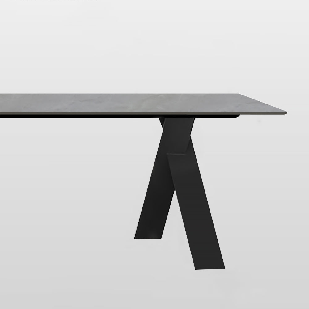 63" Gray Faux Marble Rectangle Modern Dining Table Black X-Base