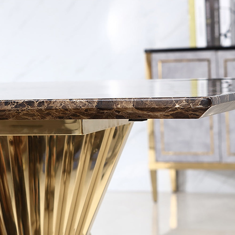 78.7" Espresso Modern Dining Table with Marble Top & Stainless Steel Pedestal Rectangle