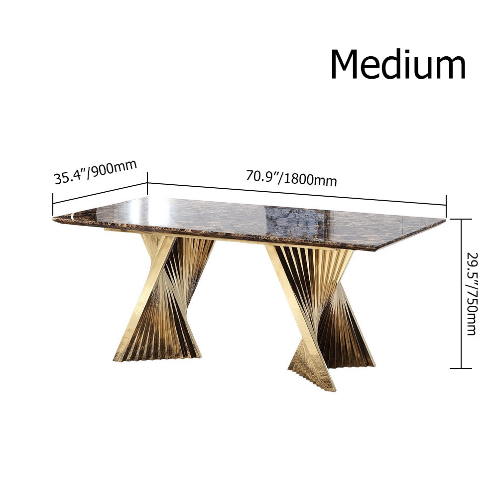 78.7" Espresso Modern Dining Table with Marble Top & Stainless Steel Pedestal Rectangle