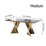 78.7" Espresso Modern Dining Table with Marble Top & Stainless Steel Pedestal Rectangle
