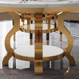 51.2" Modern Round Dining Table Marble Top & Stainless Steel Pedestal in White