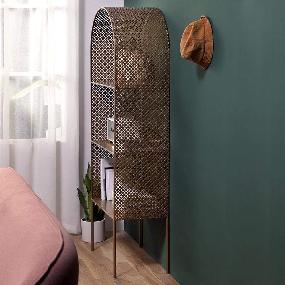 Antique Brass Bookshelf 3 Shelf Modern Standing Bookcase-Bookcases & Bookshelves,Furniture,Office Furniture
