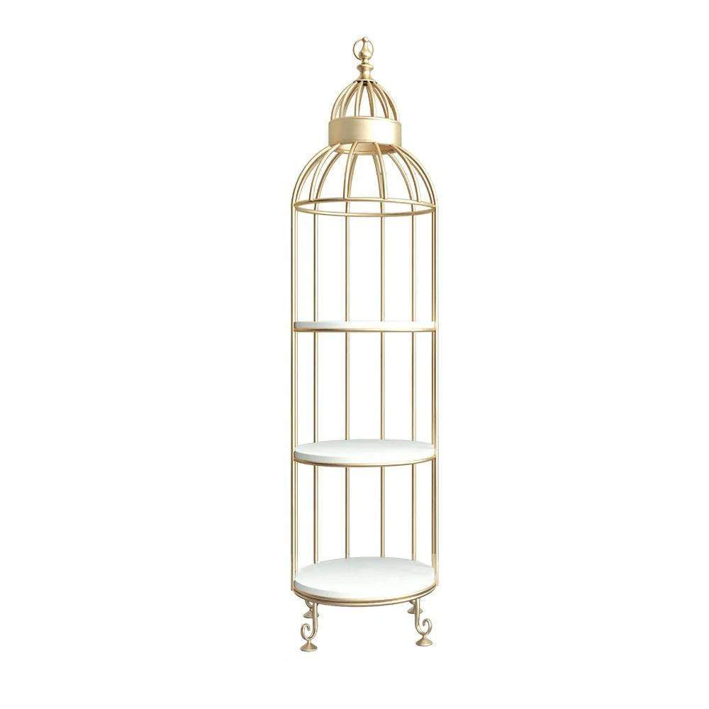 Modern Bird Cage Shaped Plant Flower Stand Bathroom Storage Tower Gold Bookcase-Bookcases & Bookshelves,Furniture,Office Furniture