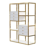 White and Gold Geometric Bookcase 6 Shelves & 6 Drawers Bookshelf-Bookcases & Bookshelves,Furniture,Office Furniture